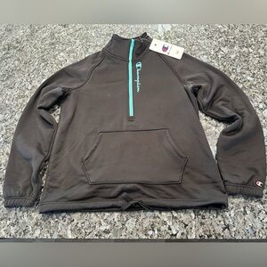 Champion Black pullover with Teal Zipper and details